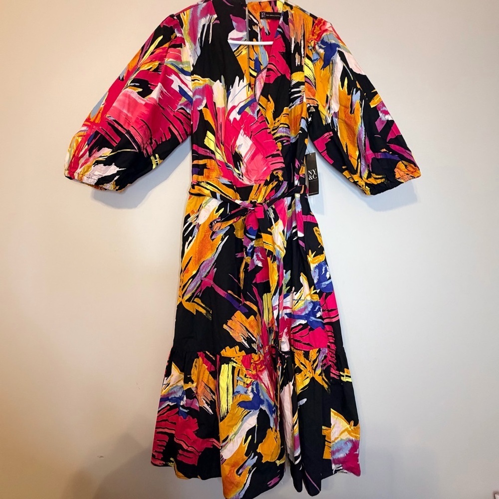 New York & Company Colorful Abstract Midi Dress